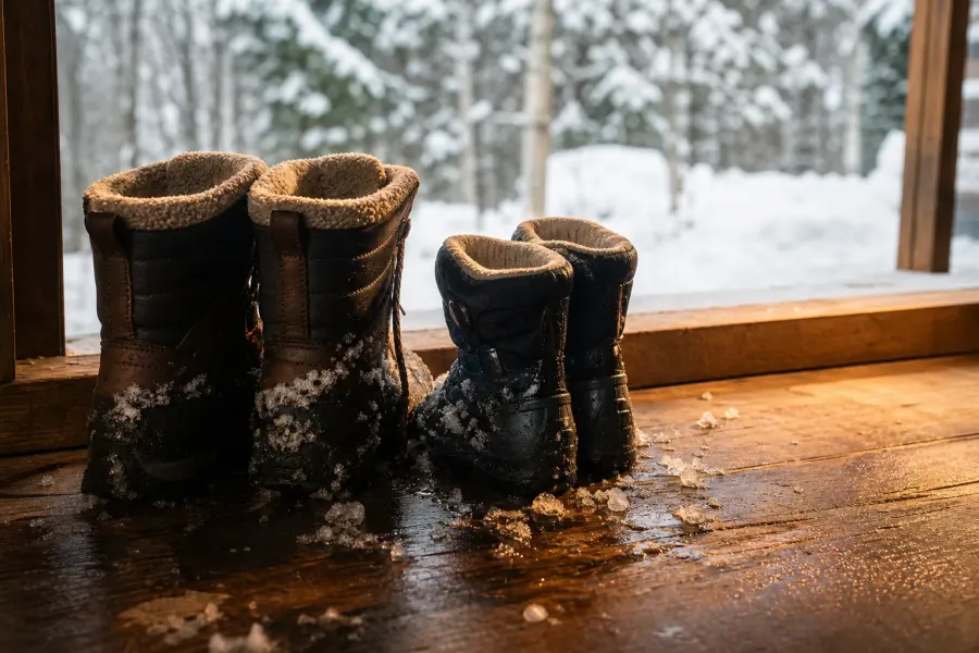 雪の日の玄関とブーツの滞在イメージ
